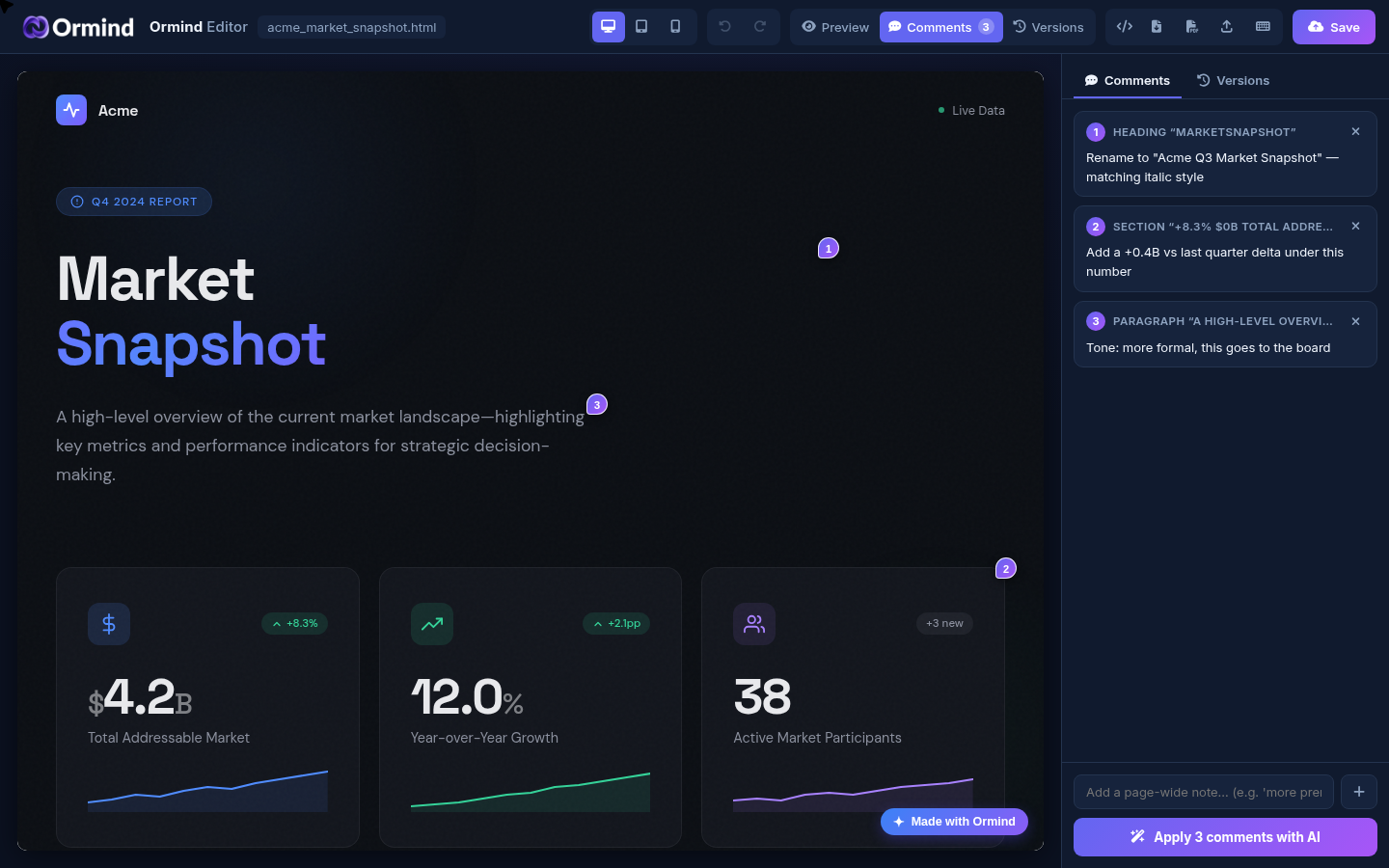 Ormind's AI-powered no-code website editor